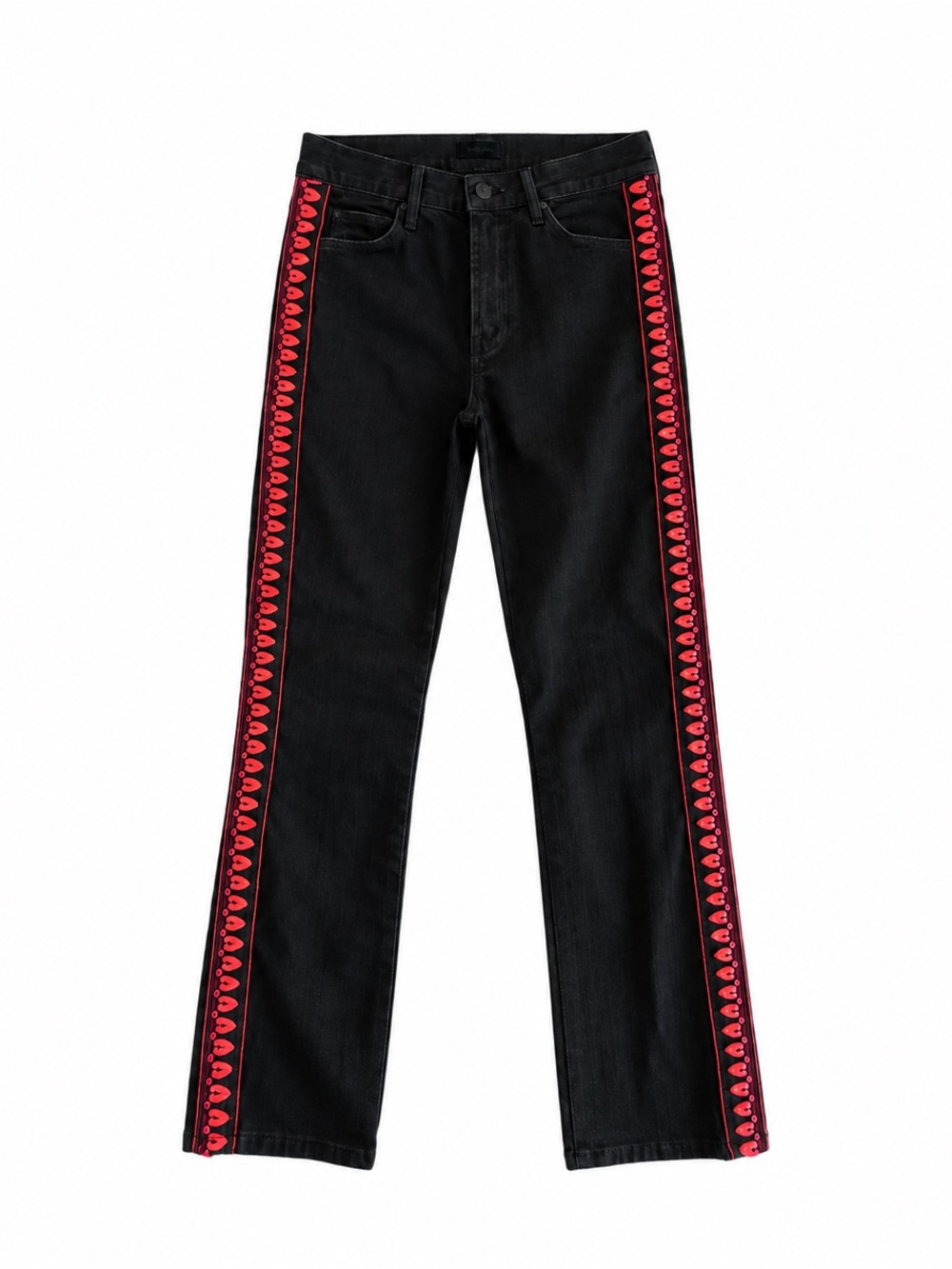 MOTHER The Mid Rise Dazzler Ankle Up In Flames Embroidered Black Jeans Size 26